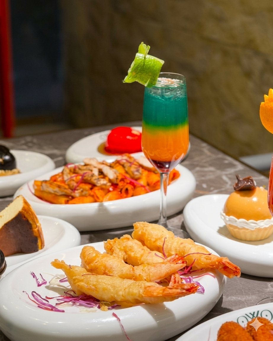 Prawn tempura and mocktail